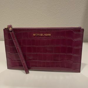 Burgundy Textured Michael Kors Wristlet
